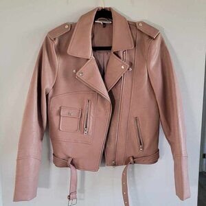 Noisy May Salmon coloured faux leather biker jacket. EUC